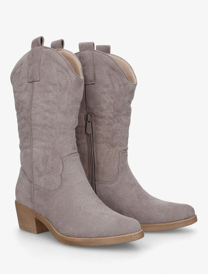 Bottines en suédine style santiags - Gris - 4