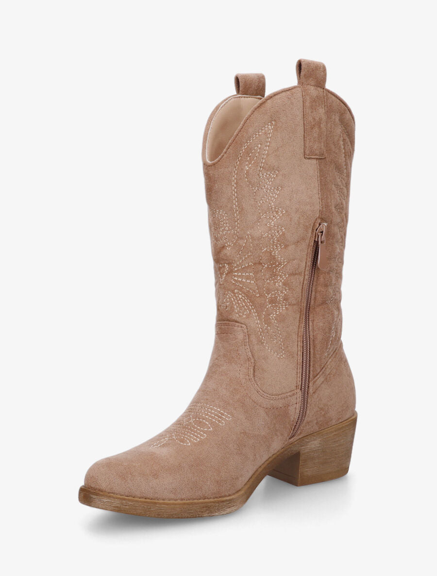 Bottines en suédine style santiags - Taupe - 3