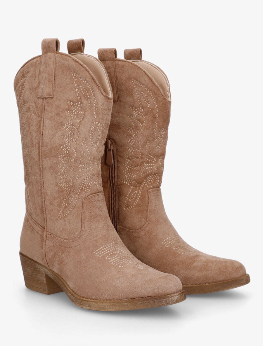 Bottines en suédine style santiags - Taupe - 4