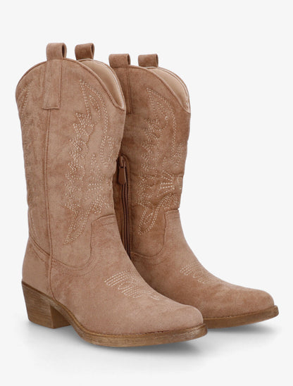 Bottines en suédine style santiags - Taupe - 4