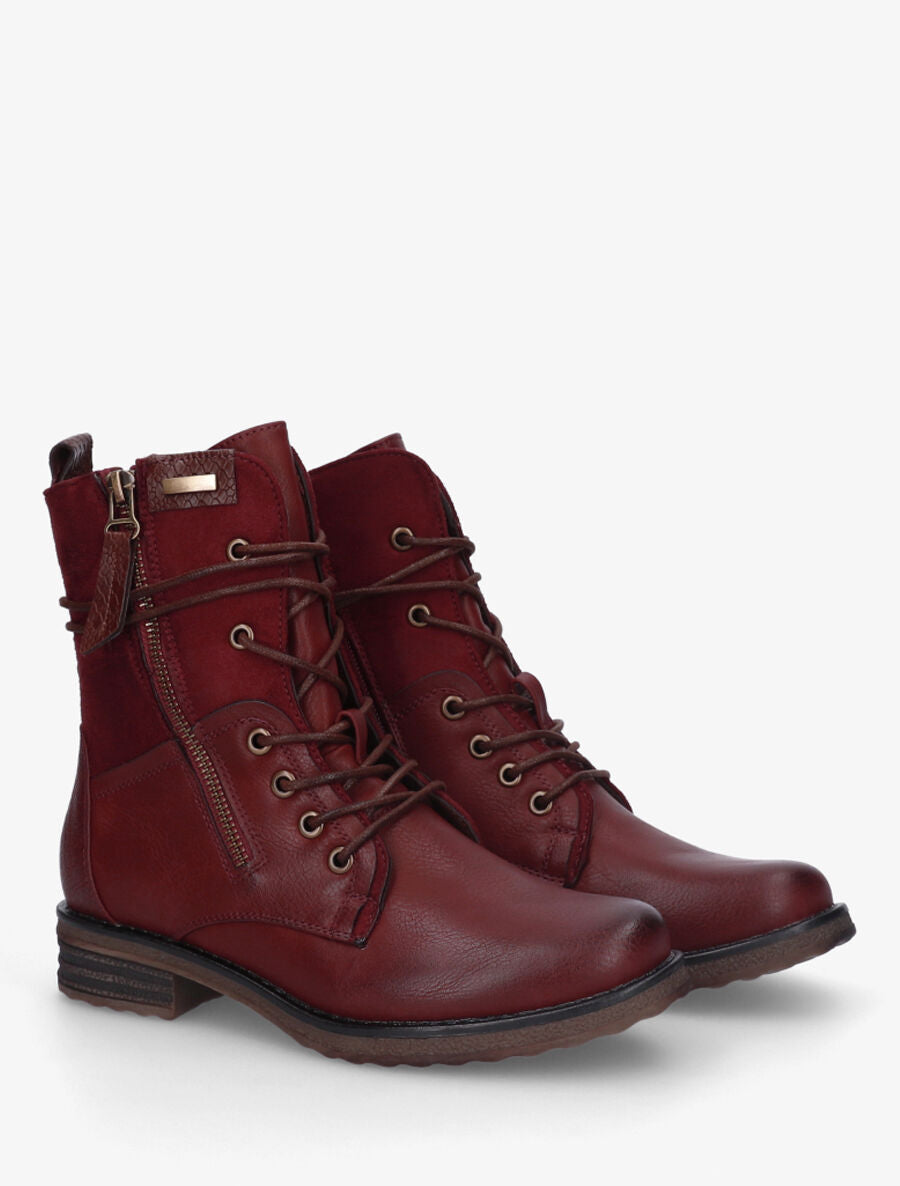 Bottines montantes et bimatière à lacets - Bordeaux - 4
