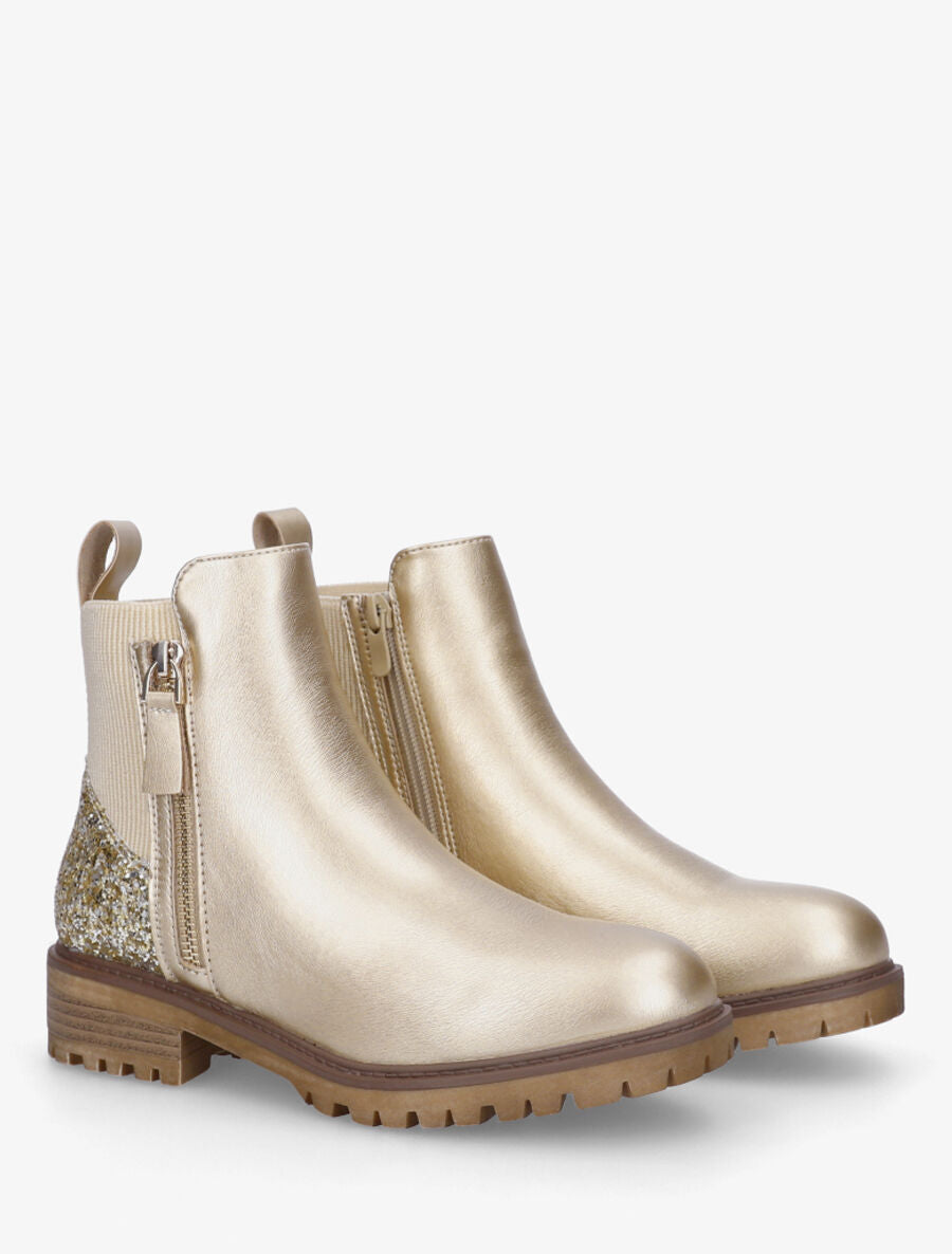 Bottines en simili nacré à contrefort pailleté et zip - Or - 4