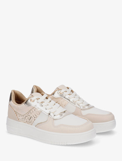 Sneakers à détail irisé et pailleté - Beige - 4