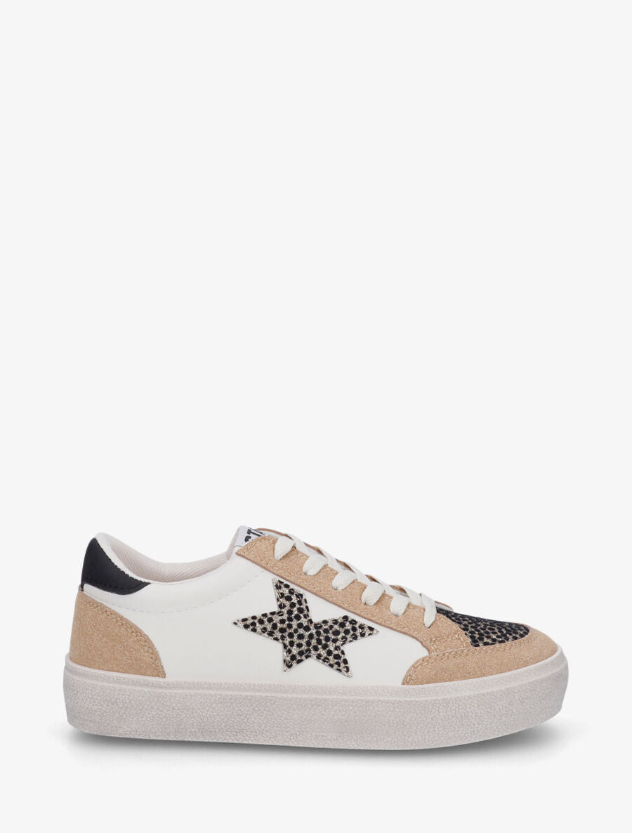 Sneakers bimatière et étoile incrustée - Camel - 5