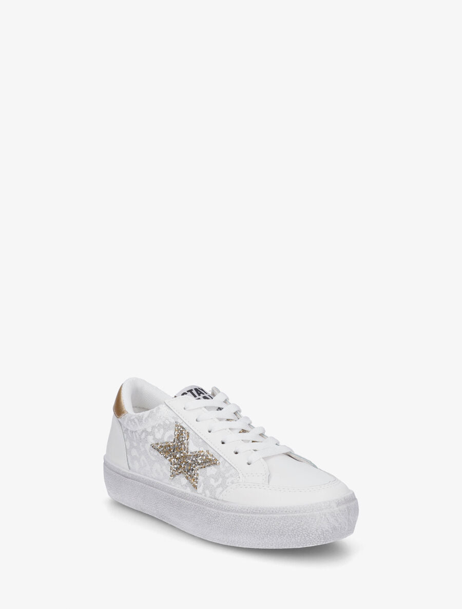 Sneakers bimatière et étoile incrustée - Blanc - 2