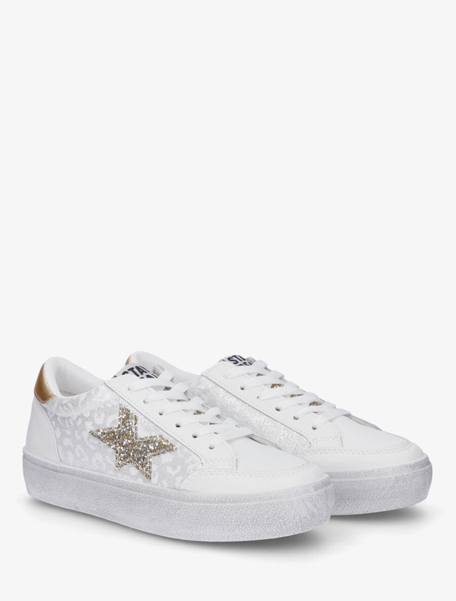 Sneakers bimatière et étoile incrustée - Blanc - 4