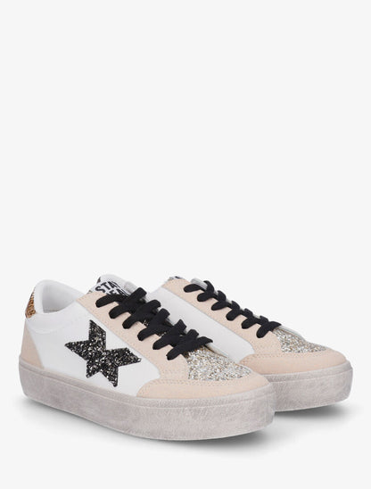 Sneakers bimatière et étoile incrustée - Noir - 4