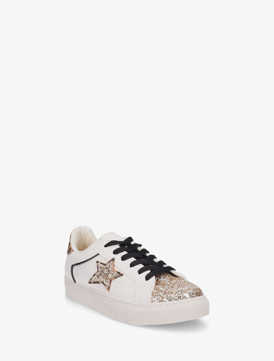 Sneakers en simili à détail étoile - Beige - 2