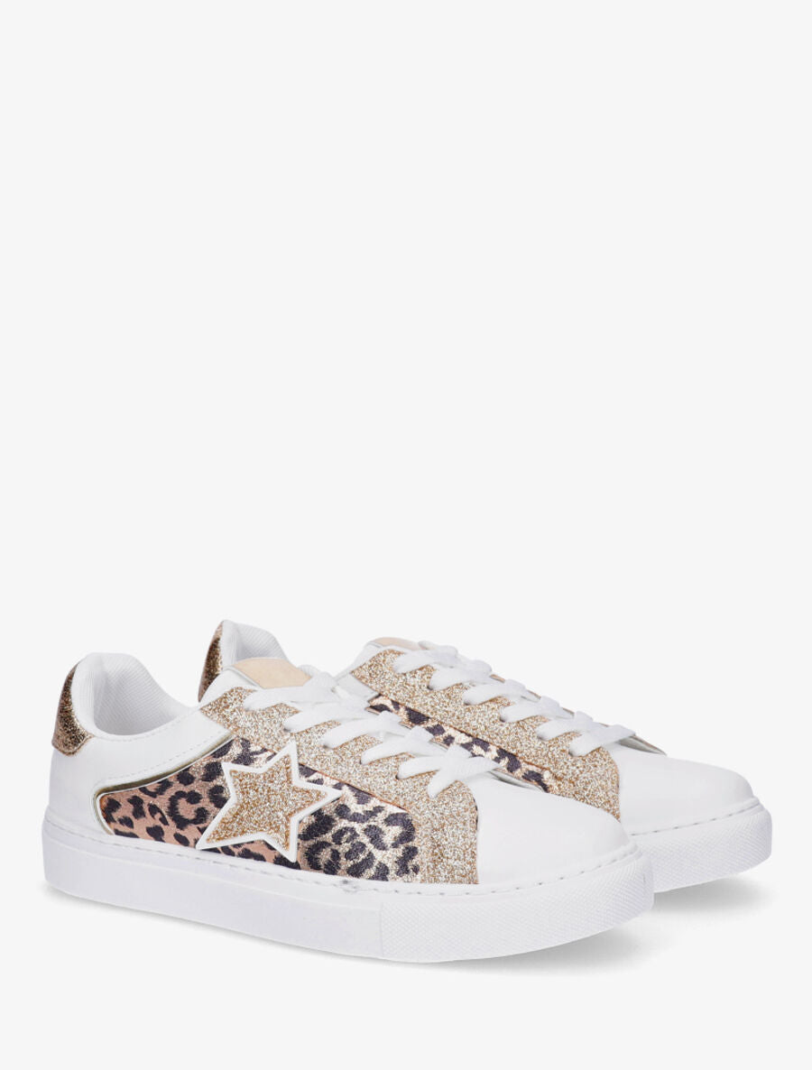 Sneakers en simili à détail étoile - Blanc - 4