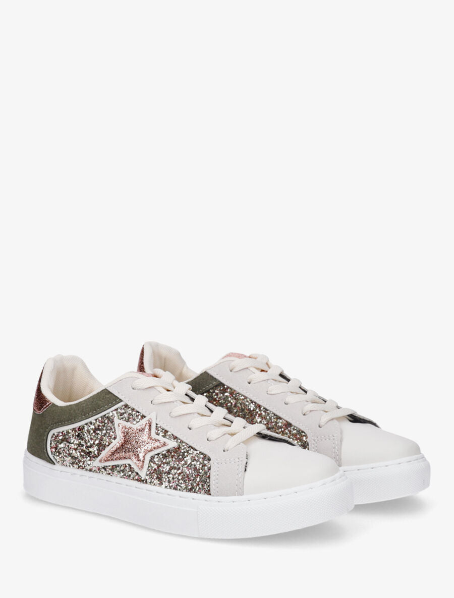 Sneakers en simili à détail étoile - Kaki - 4