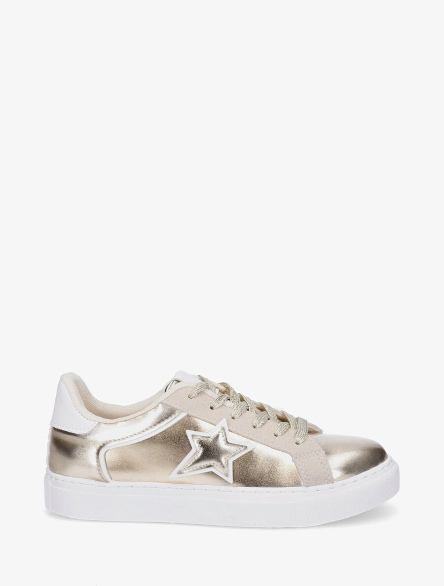 Sneakers en simili à détail étoile - Or - 1