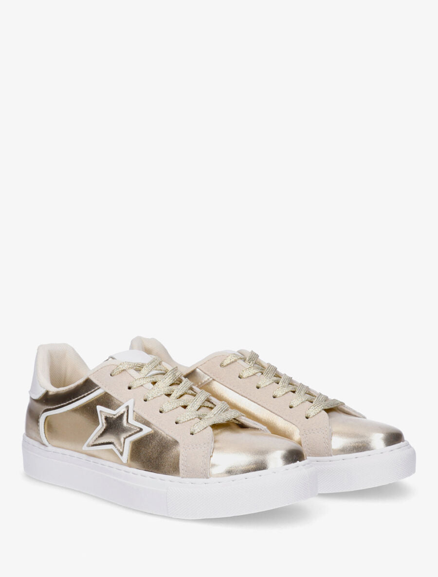 Sneakers en simili à détail étoile - Or - 4