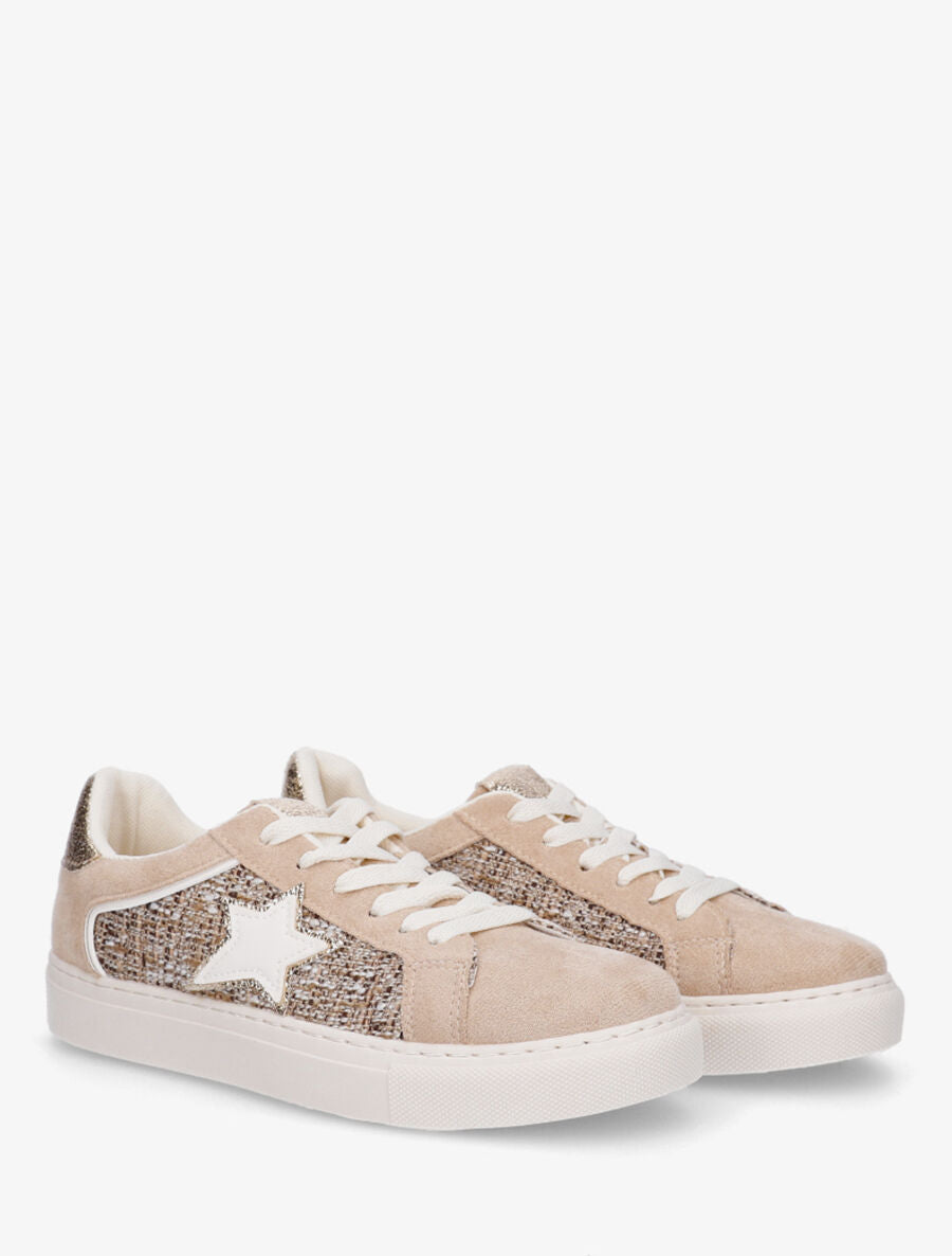 Sneakers en suédine à détail étoile - Beige - 4