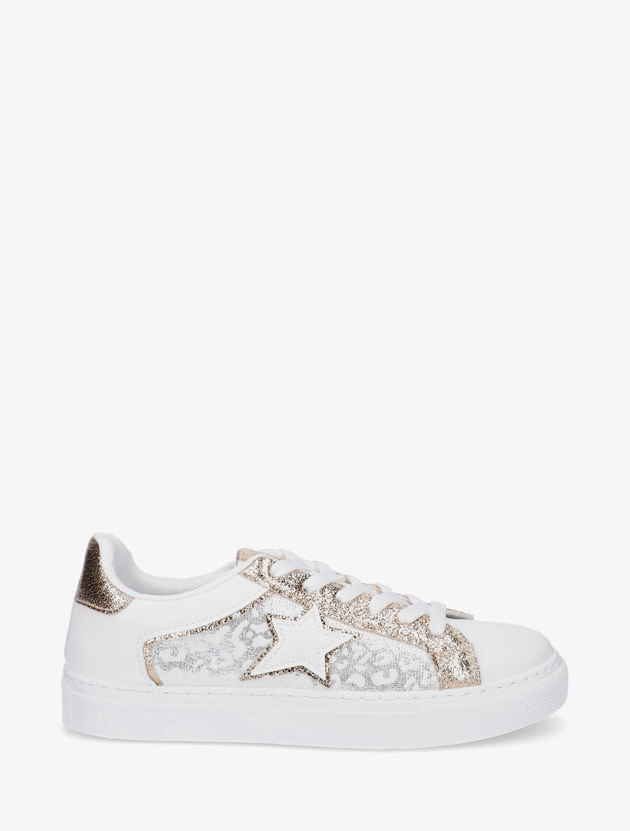Sneakers en simili à détail étoile - Blanc - 5