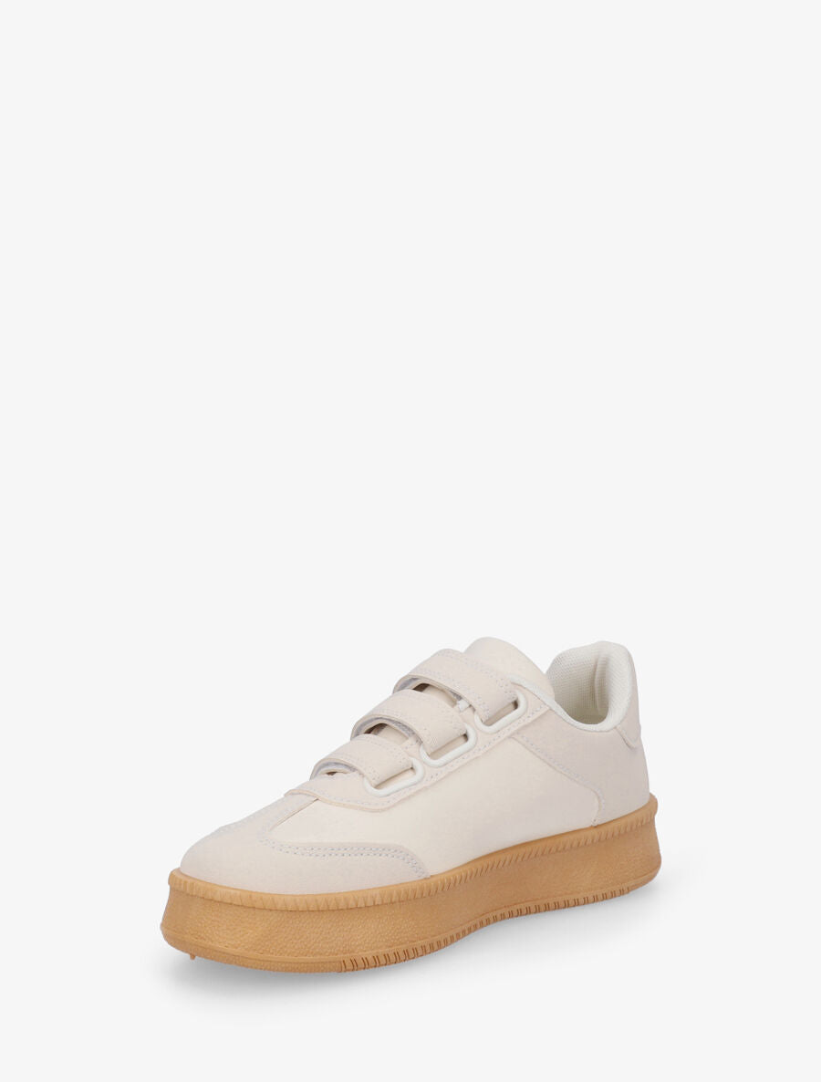 Sneakers bicolore à scratch - Beige - 3