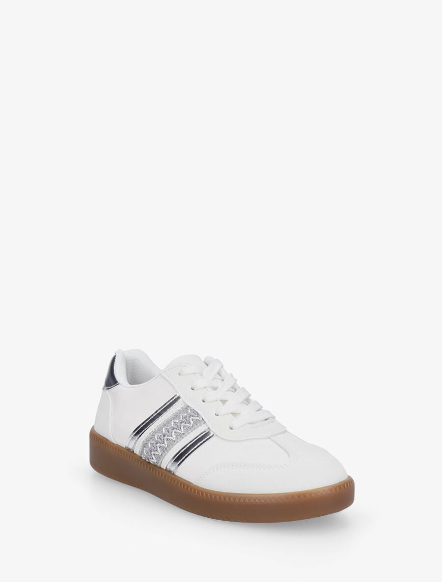 Sneakers à bandes irisées et semelle plate - Blanc - 2