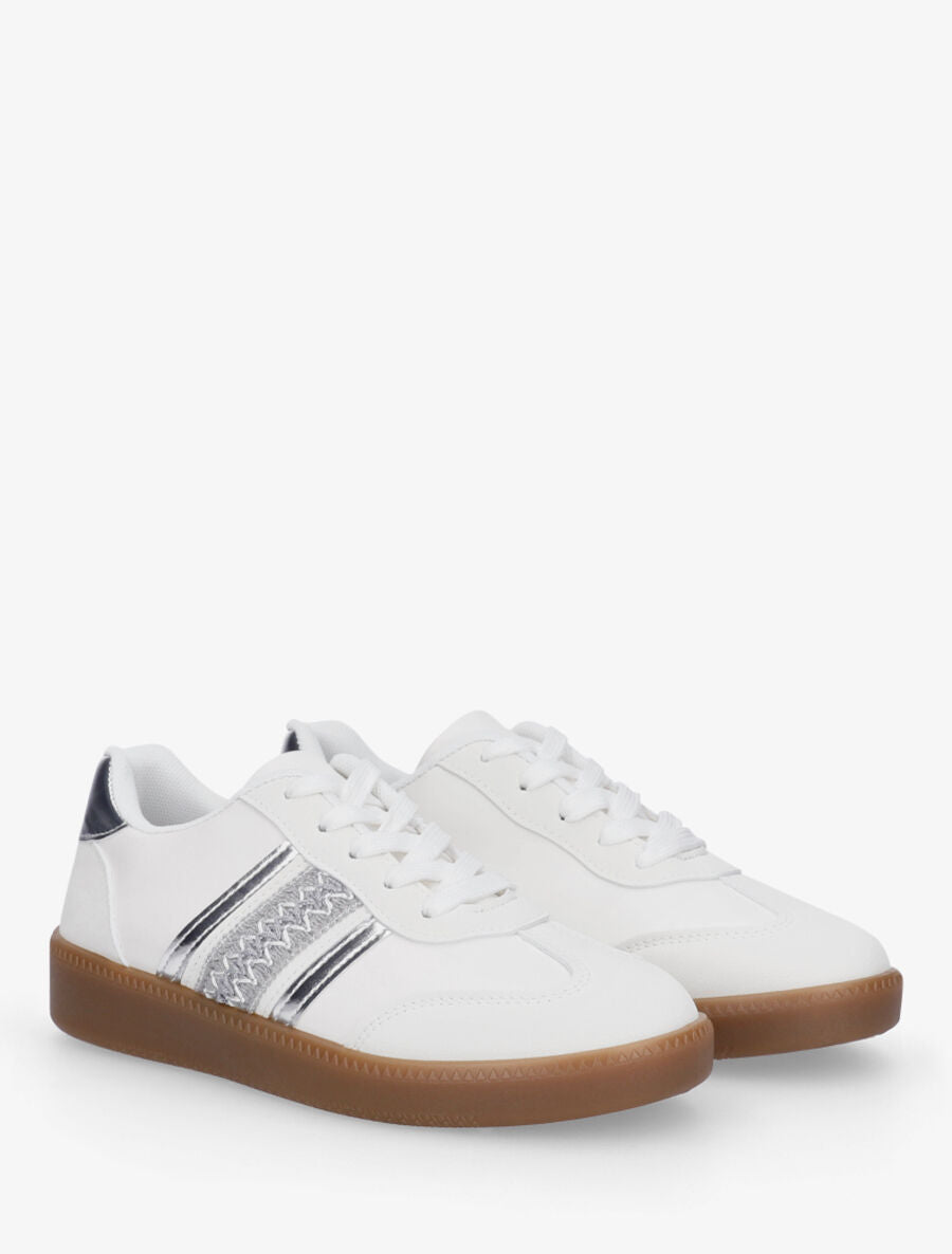 Sneakers à bandes irisées et semelle plate - Blanc - 4