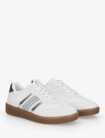 Sneakers à bandes irisées et semelle plate - Blanc - 4