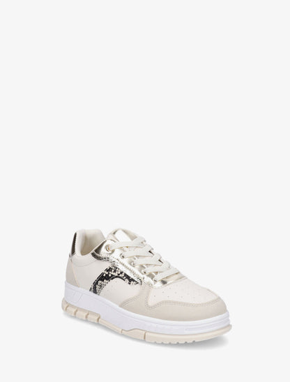 Sneakers en simili à bandes imprimé python - Beige - 2