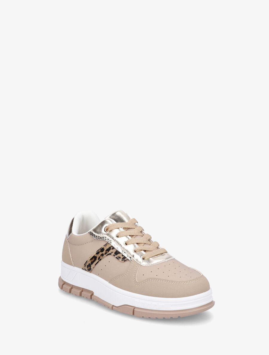 Sneakers en simili à bandes imprimé léopard - Taupe - 2
