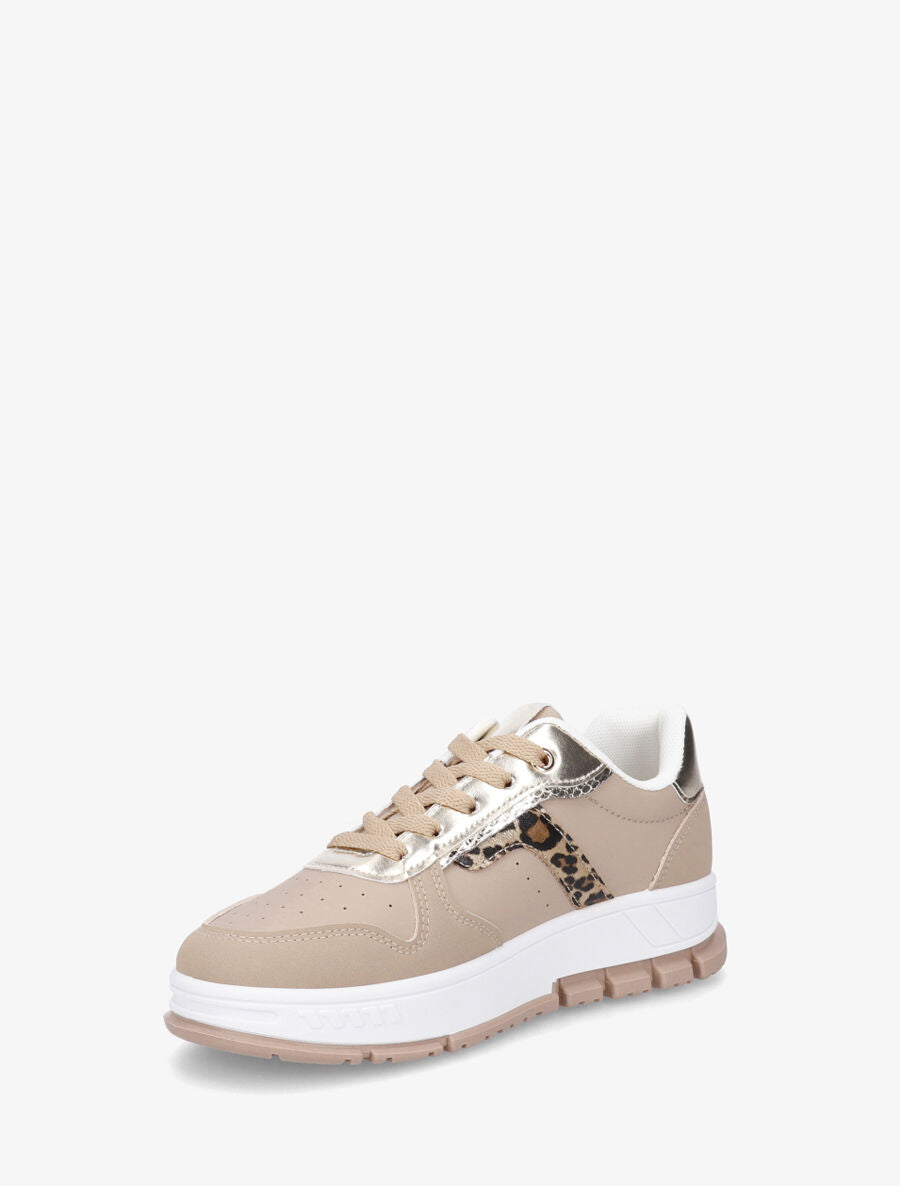 Sneakers en simili à bandes imprimé léopard - Taupe - 3