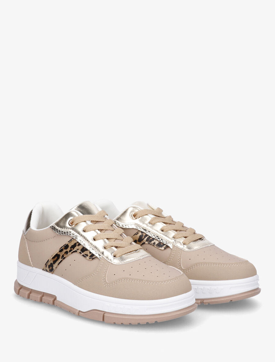 Sneakers en simili à bandes imprimé léopard - Taupe - 4