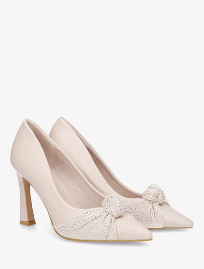 Escarpins en simili à noeud strassé - Beige - 4