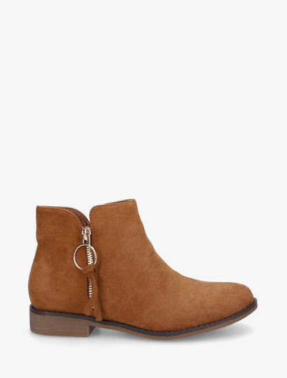 Bottines en suédine à zip décoratif - Camel - 1