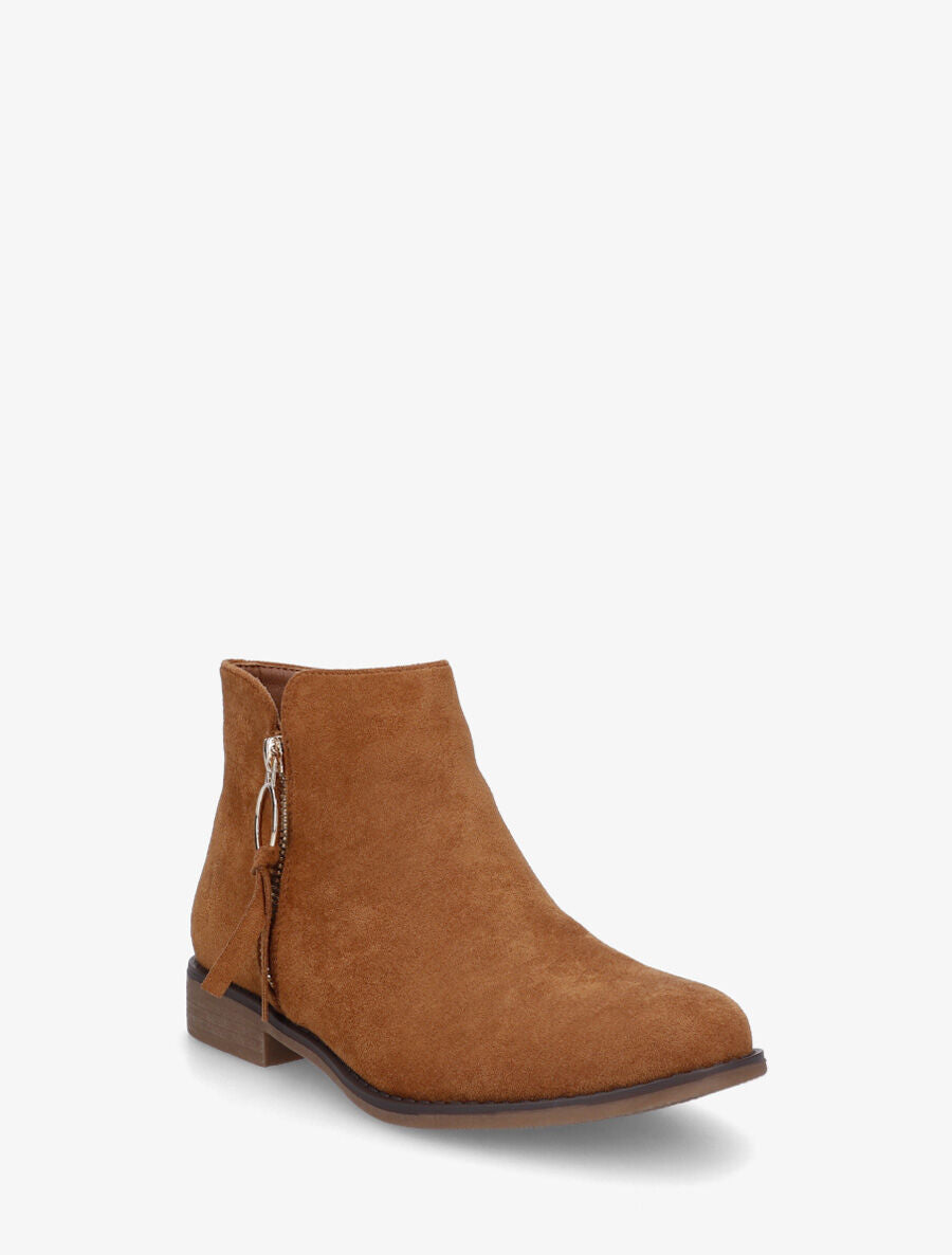 Bottines en suédine à zip décoratif - Camel - 2