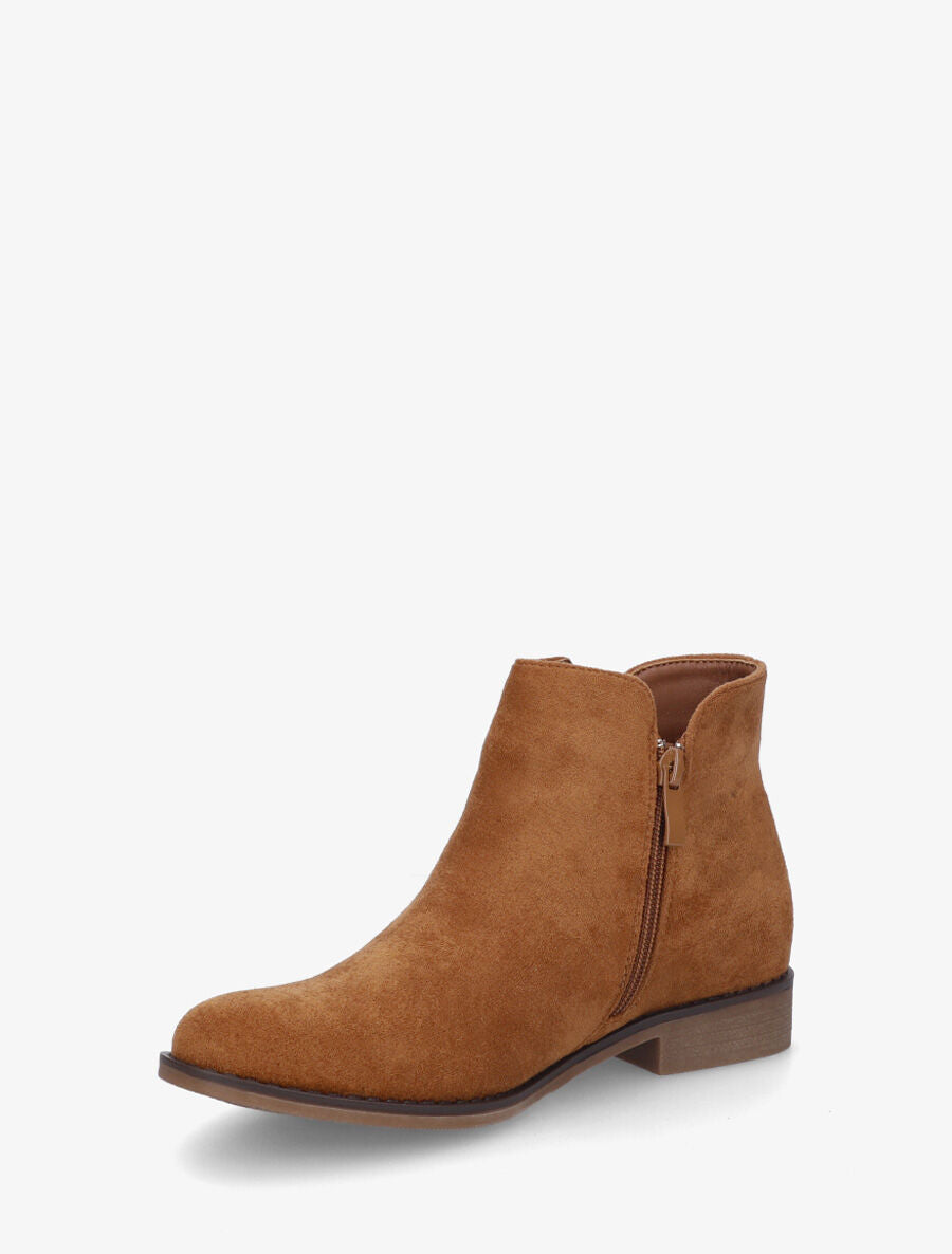 Bottines en suédine à zip décoratif - Camel - 3