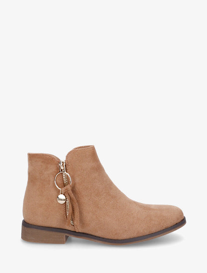 Bottines en suédine à zip décoratif - Taupe - 5