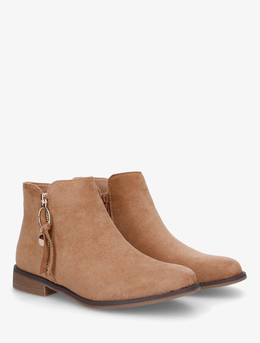 Bottines en suédine à zip décoratif - Taupe - 4