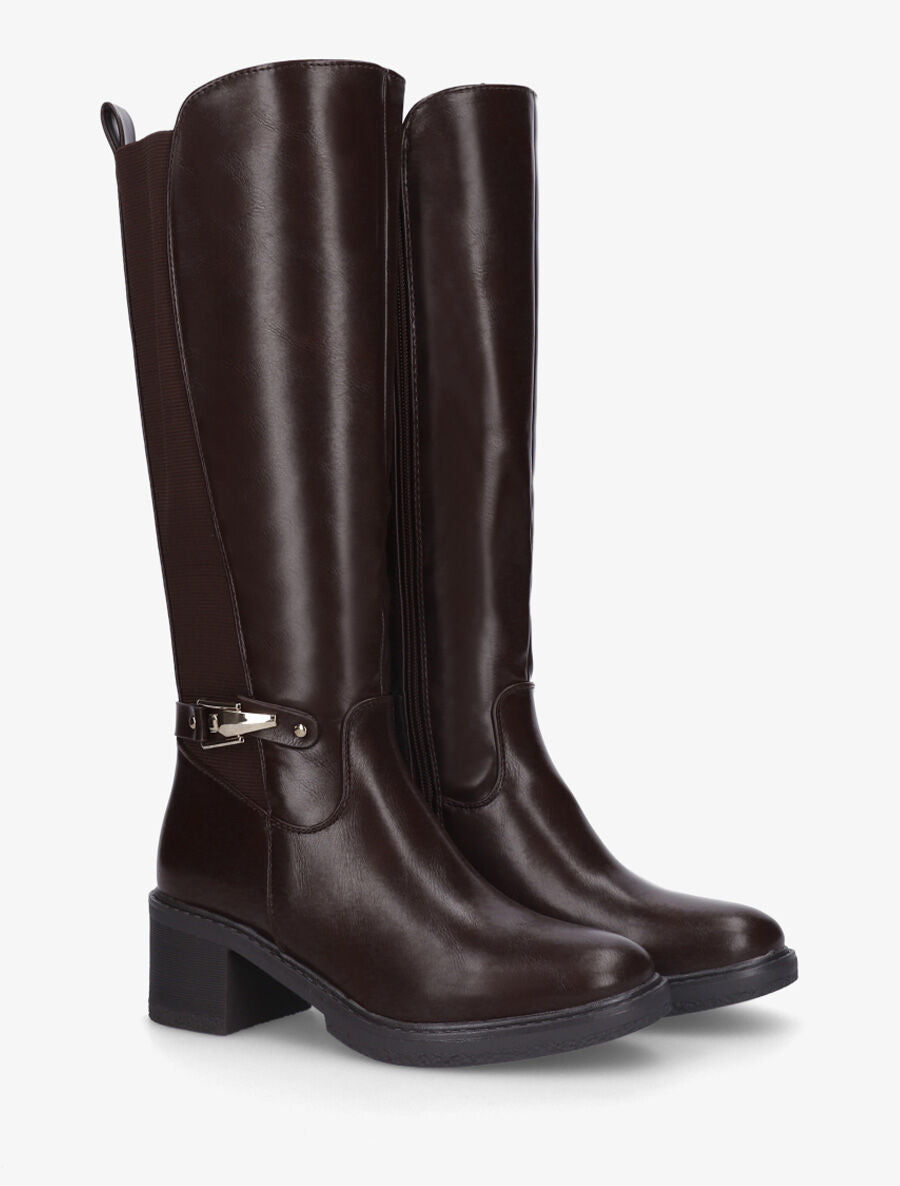 Bottes élastiquées à talon - Marron - 4
