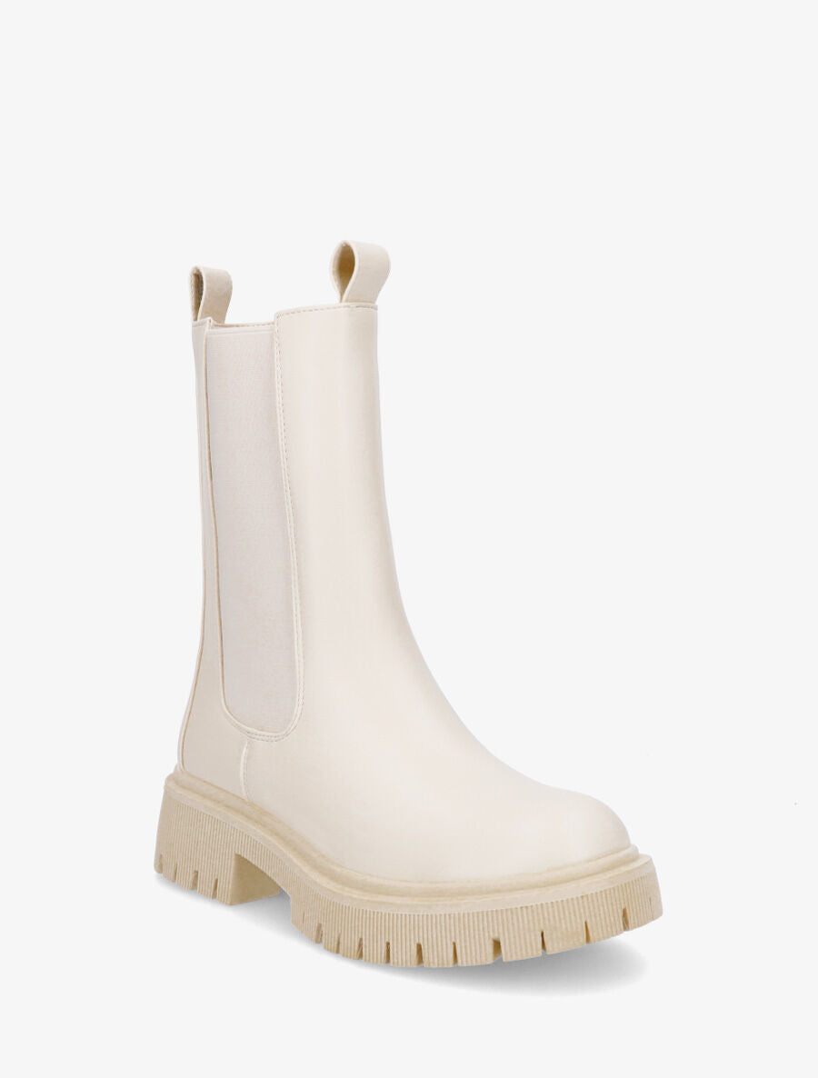 Bottines montantes élastiquées en simili - Crème - 2