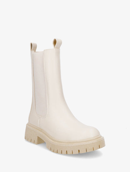 Bottines montantes élastiquées en simili - Crème - 2