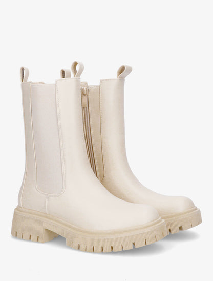 Bottines montantes élastiquées en simili - Crème - 4