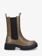 Bottines montantes élastiquées en simili - Kaki - 1
