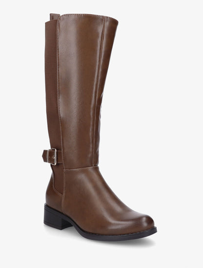 Bottes unies élastiquées et sanglées en simili - Marron - 2