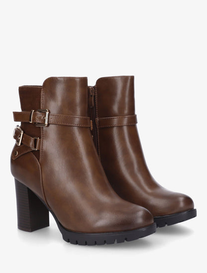 Bottines bimatière à talon haut - Marron - 4