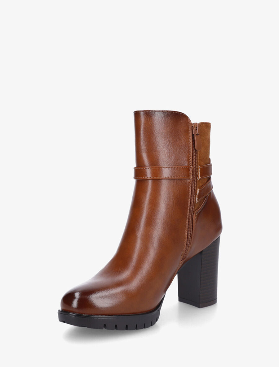 Bottines bimatière à talon haut - Camel - 3