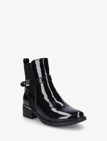 Bottines vernies en simili à boucles et empiècements métallisés - Noir - 2