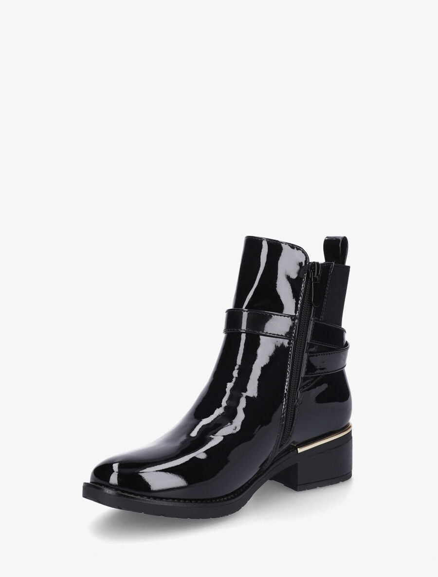 Bottines vernies en simili à boucles et empiècements métallisés - Noir - 3