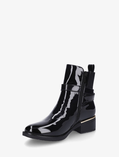 Bottines vernies en simili à boucles et empiècements métallisés - Noir - 3