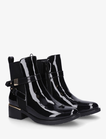 Bottines vernies en simili à boucles et empiècements métallisés - Noir - 4
