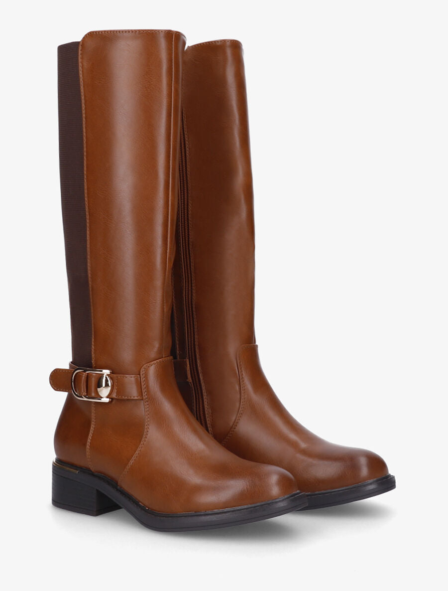 Bottes unies élastiquées à empiècement métal - Camel - 4