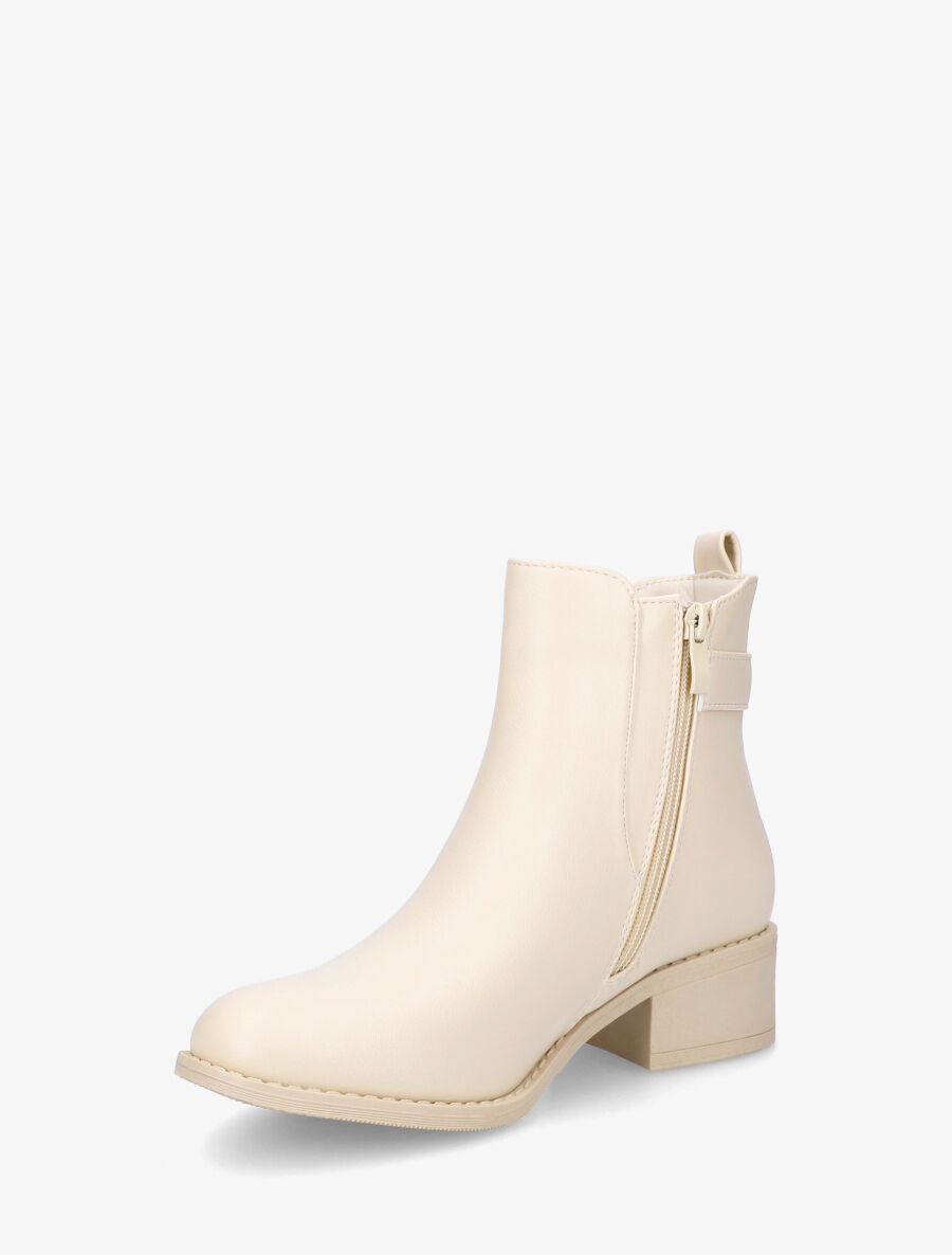 Bottines en simili style chelsea à boucle - Beige - 3