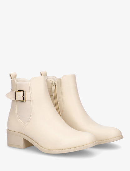 Bottines en simili style chelsea à boucle - Beige - 4