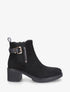 Bottines en suédine à boucle décorative - Noir - 1