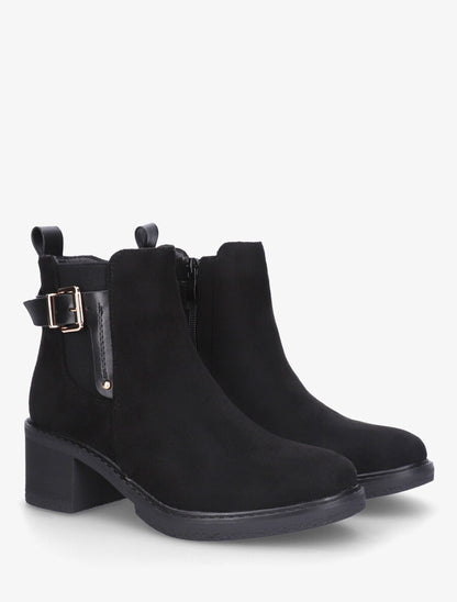Bottines en suédine à boucle décorative - Noir - 4