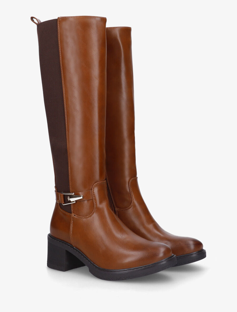 Bottes élastiquées à talon - Camel - 4